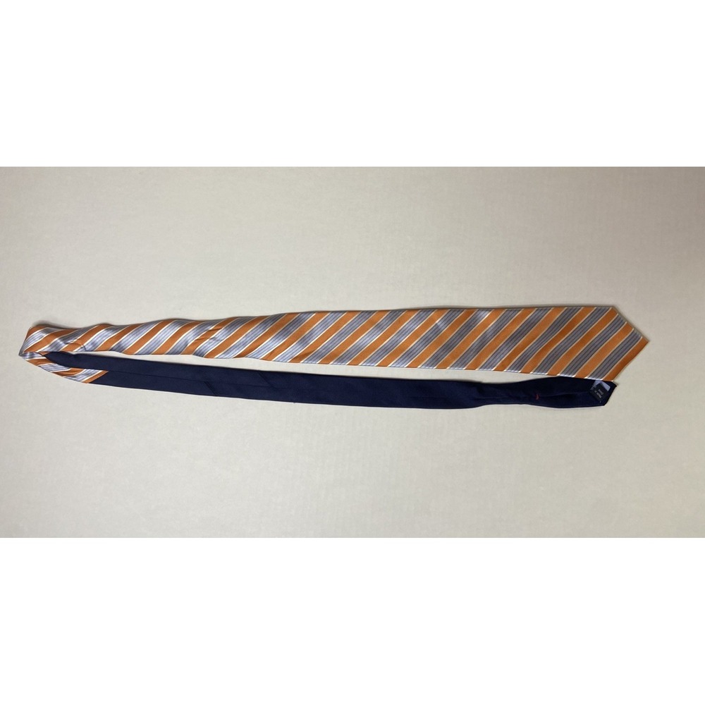 Tommy Hilfiger‎ Mens Tie Orange Blue Striped 100% Silk Neck Tie Necktie - Picture 9 of 13